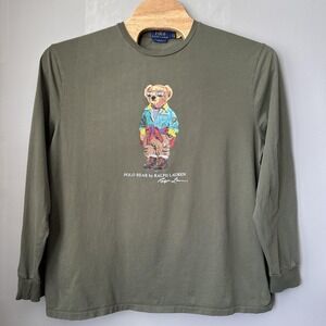Polo Ralph‎ Lauren Shirt Mens XL Green Long Sleeve Polo Bear Graphic Classic Fit